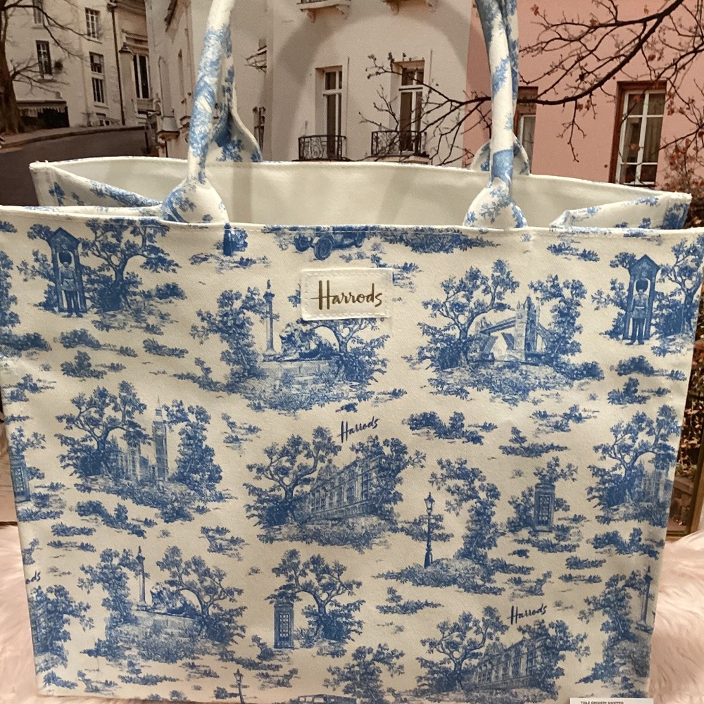 Harrods Blue Floral Shopping Tote